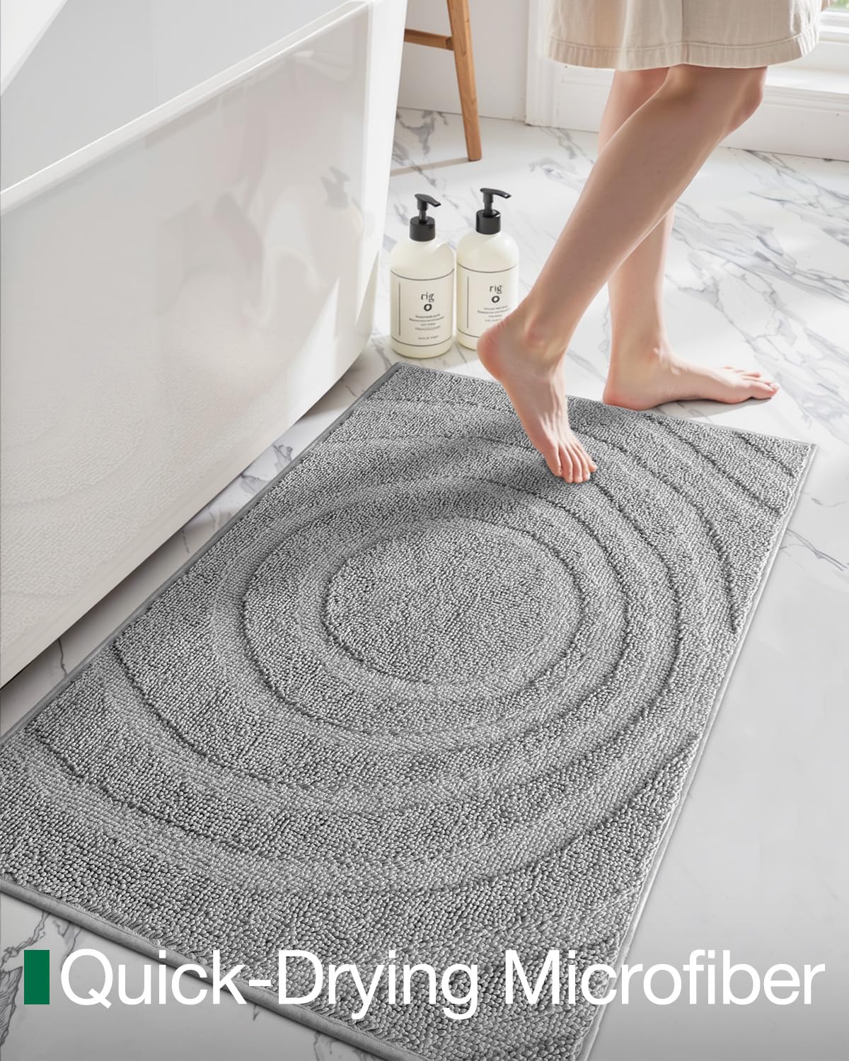 LUMI Bath Mat Non Slip Rubber Backing, Machine Washable Bathroom Rug Soft Premium Chenille Microfiber, Low Pile Bath Rugs Quick Dry for Bathtub and Shower Floor, 20"x32", Grey - Image 3