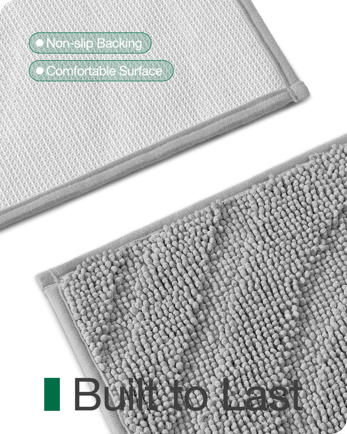 LUMI Bath Mat Non Slip Rubber Backing, Machine Washable Bathroom Rug Soft Premium Chenille Microfiber, Low Pile Bath Rugs Quick Dry for Bathtub and Shower Floor, 20"x32", Grey - Image 6