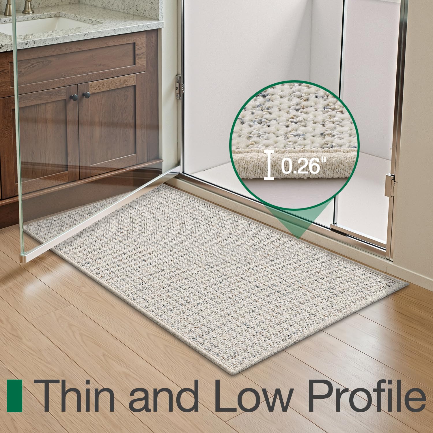 LUMI Bathroom Rugs, 16"x24" Ultra Thin Non Slip Absorbent Bath Mat, Low Pile Washable Microfiber Bath Rug for Bathtub, Shower, Bathroom Floor, Sink, Home Decor Accessories, Beige - Image 3