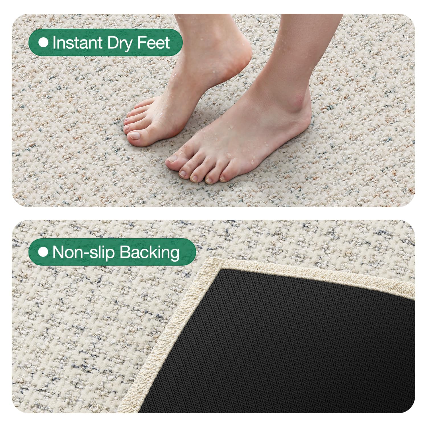 LUMI Bathroom Rugs, 16"x24" Ultra Thin Non Slip Absorbent Bath Mat, Low Pile Washable Microfiber Bath Rug for Bathtub, Shower, Bathroom Floor, Sink, Home Decor Accessories, Beige - Image 4