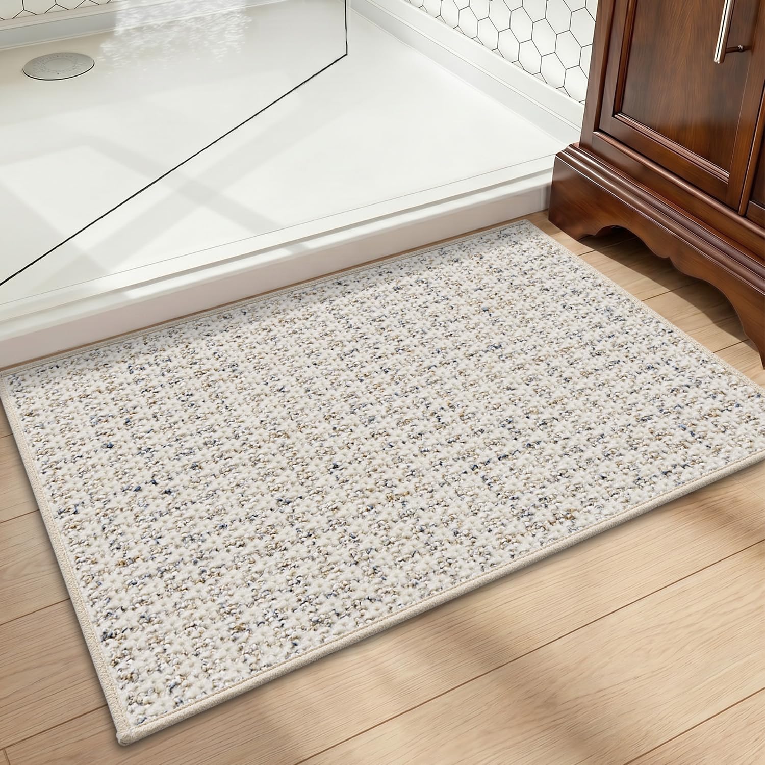 LUMI Bathroom Rugs, 16"x24" Ultra Thin Non Slip Absorbent Bath Mat, Low Pile Washable Microfiber Bath Rug for Bathtub, Shower, Bathroom Floor, Sink, Home Decor Accessories, Beige - Image 6