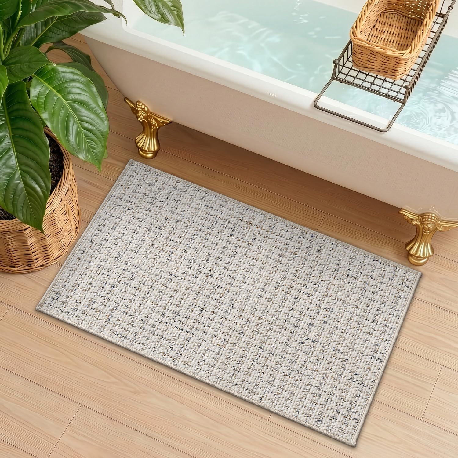 LUMI Bathroom Rugs, 16"x24" Ultra Thin Non Slip Absorbent Bath Mat, Low Pile Washable Microfiber Bath Rug for Bathtub, Shower, Bathroom Floor, Sink, Home Decor Accessories, Beige - Image 8