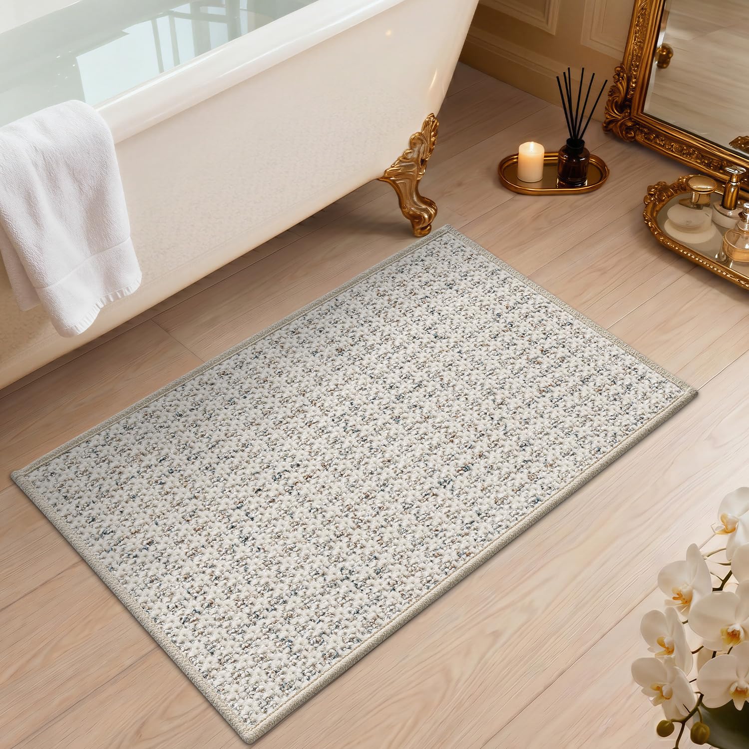 LUMI Bathroom Rugs, 16"x24" Ultra Thin Non Slip Absorbent Bath Mat, Low Pile Washable Microfiber Bath Rug for Bathtub, Shower, Bathroom Floor, Sink, Home Decor Accessories, Beige - Image 9