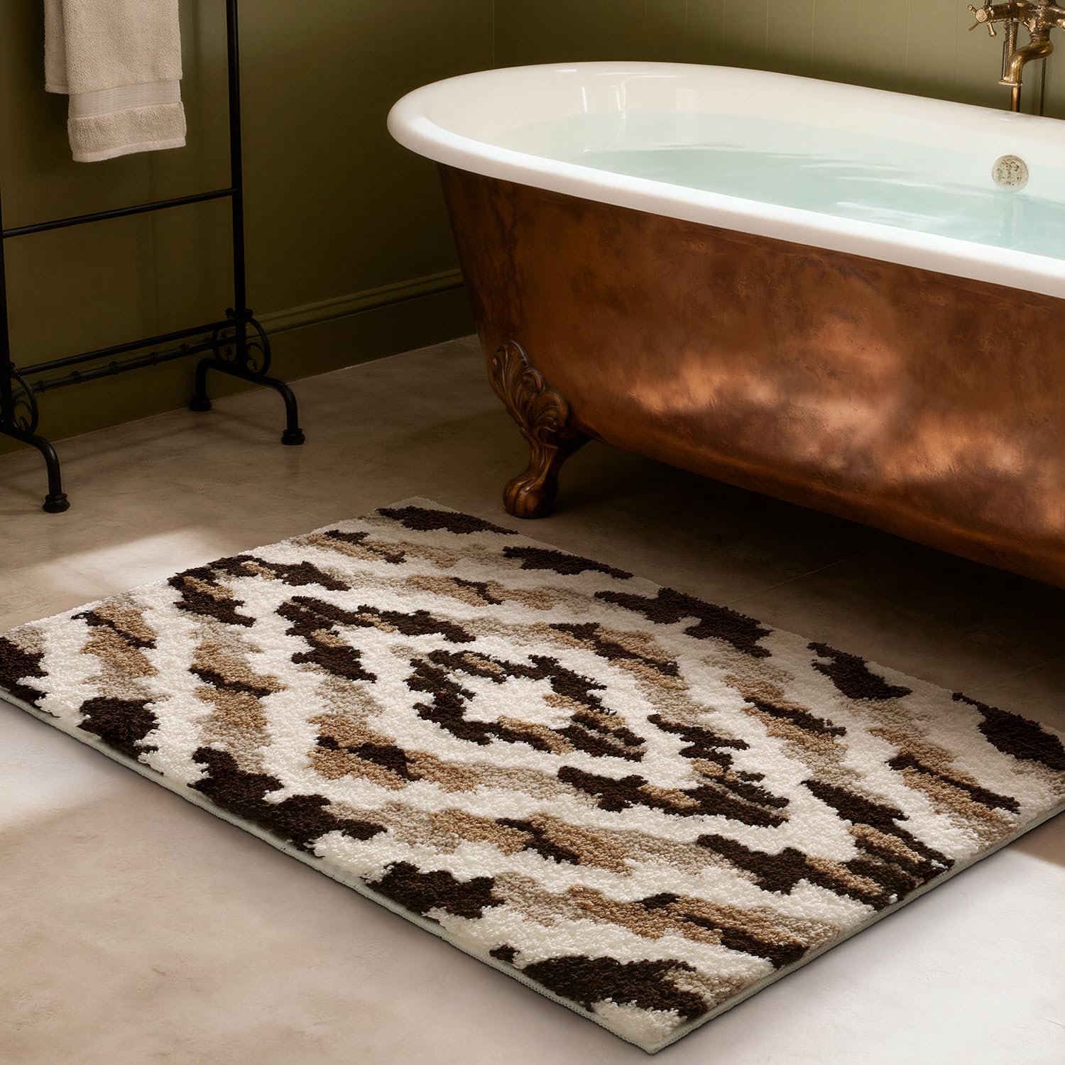 LUMI Bathroom Rugs, Soft Absorbent Bath Mat for Modern Home Decor, Non-Slip Quick-Dry Bath Rug, Machine Washable Floor Mat for Shower and Tub, Entryway, 20"x32", Brown - Image 4