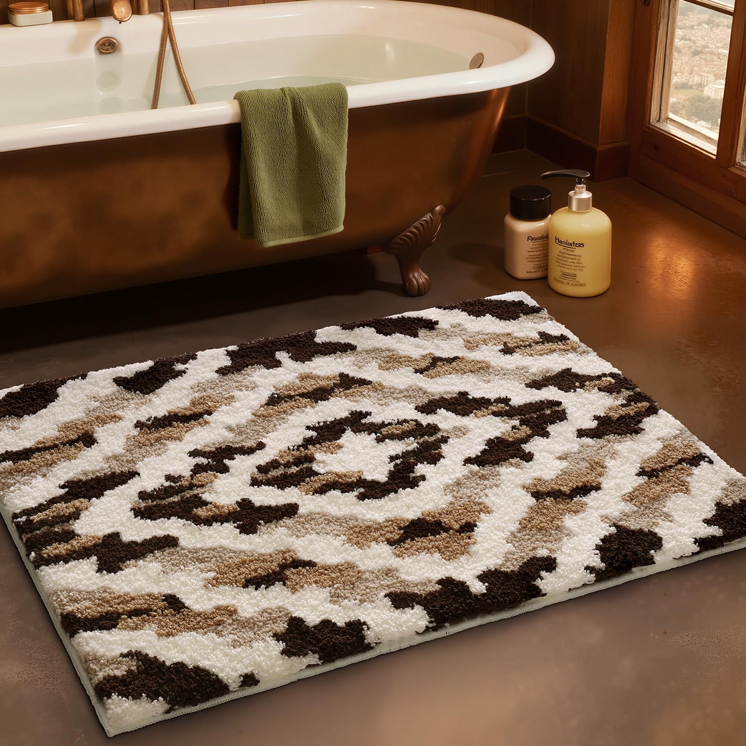 LUMI Bathroom Rugs, Soft Absorbent Bath Mat for Modern Home Decor, Non-Slip Quick-Dry Bath Rug, Machine Washable Floor Mat for Shower and Tub, Entryway, 20"x32", Brown - Image 5