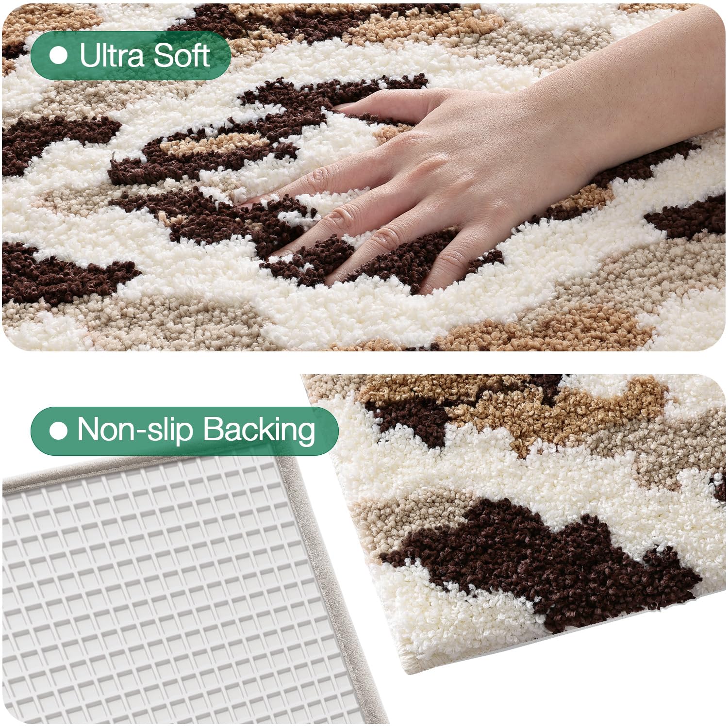 LUMI Bathroom Rugs, Soft Absorbent Bath Mat for Modern Home Decor, Non-Slip Quick-Dry Bath Rug, Machine Washable Floor Mat for Shower and Tub, Entryway, 20"x32", Brown - Image 6