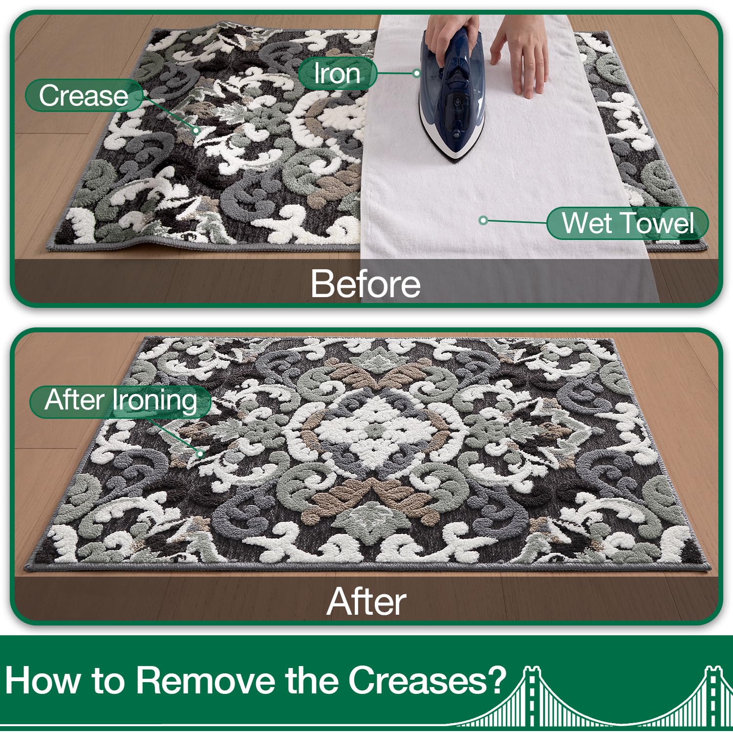 LUMI Indoor Door Mat for Entrance 17x30, Luxury Front Doormat with Non-Slip Latex Rubber Backing, Soft Washable Dirt Trapper, Flower Bliss (Folded Package) - Image 5