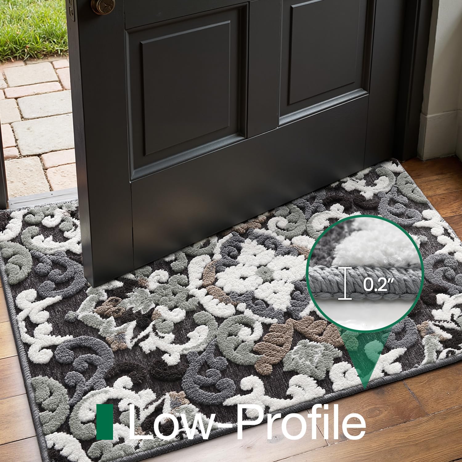 LUMI Indoor Door Mat for Entrance 17x30, Luxury Front Doormat with Non-Slip Latex Rubber Backing, Soft Washable Dirt Trapper, Flower Bliss (Folded Package) - Image 7