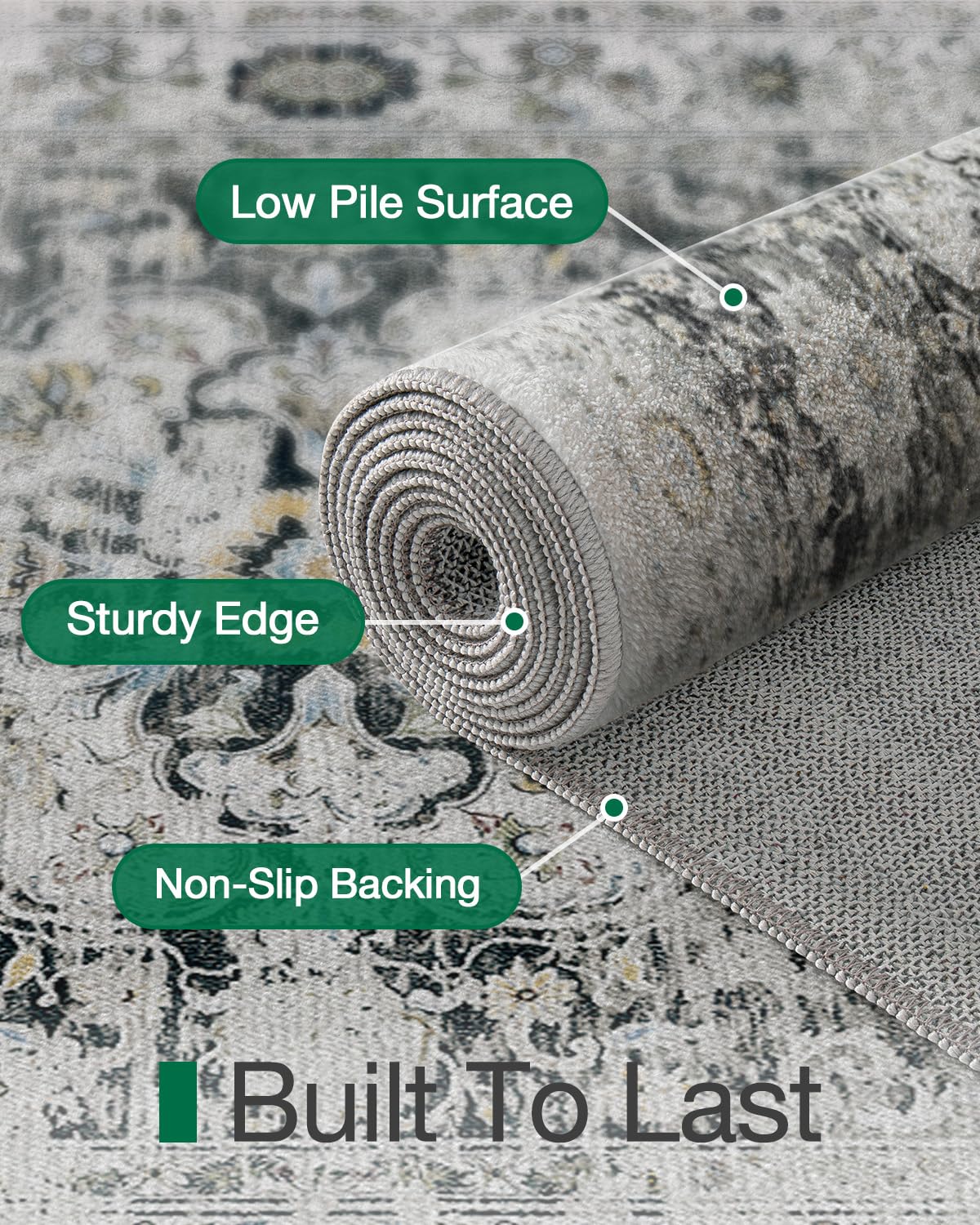 LUMI Kitchen Rug Set of 2, Washable Skin-Friendly Kitchen Floor Mats 2 Piece, Soft Throw Rug, Waterproof Kitchen Carpet Set for Sink and Laundry, Easy-Clean, Dreamy Gray Mist - Image 3