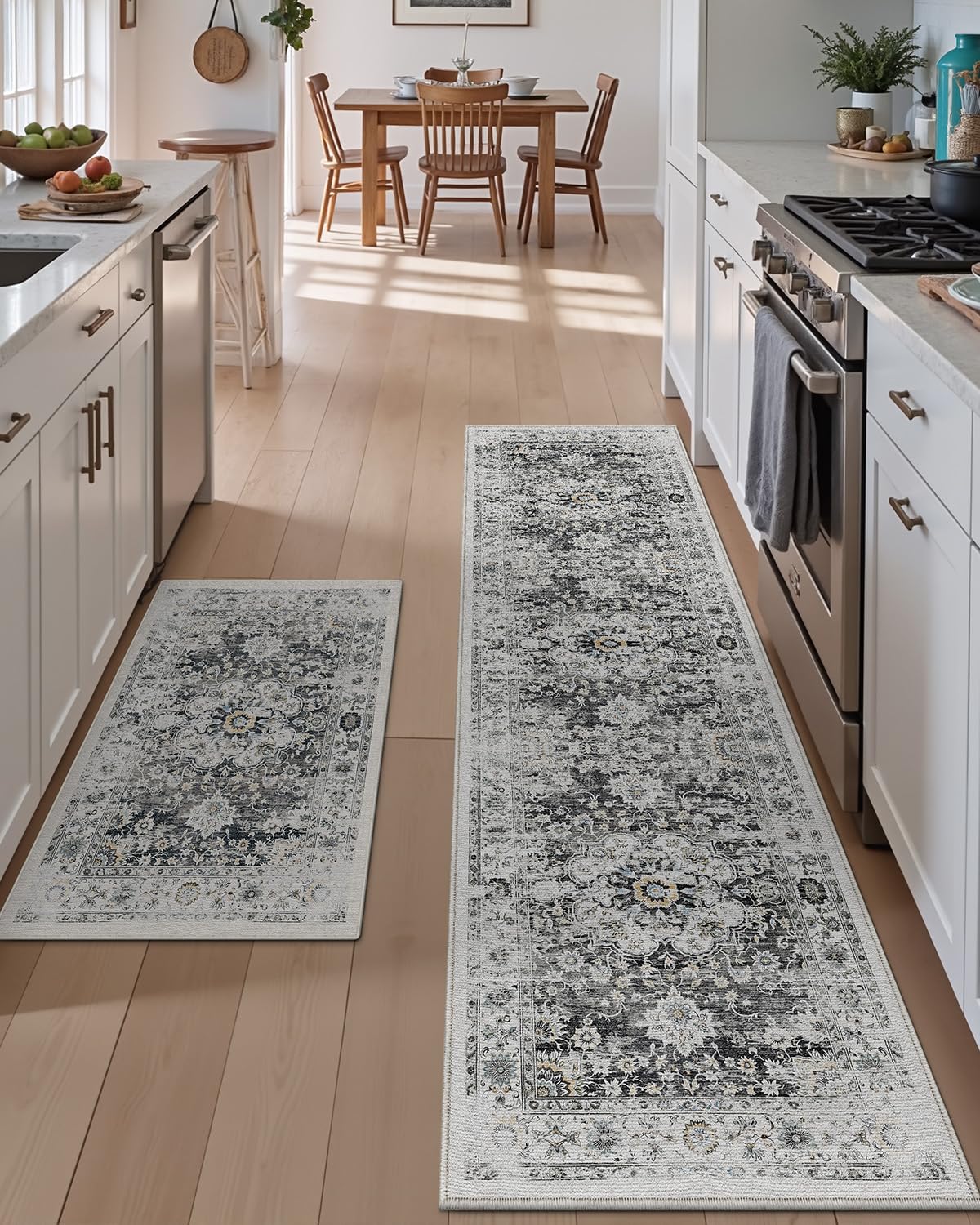 LUMI Kitchen Rug Set of 2, Washable Skin-Friendly Kitchen Floor Mats 2 Piece, Soft Throw Rug, Waterproof Kitchen Carpet Set for Sink and Laundry, Easy-Clean, Dreamy Gray Mist - Image 6