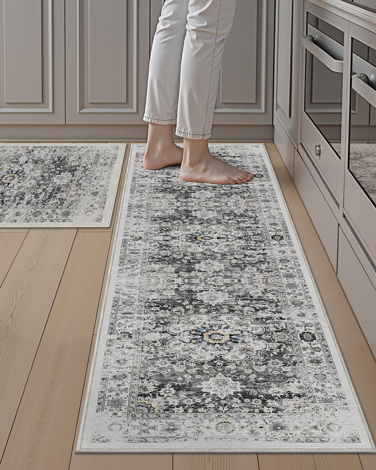 LUMI Kitchen Rug Set of 2, Washable Skin-Friendly Kitchen Floor Mats 2 Piece, Soft Throw Rug, Waterproof Kitchen Carpet Set for Sink and Laundry, Easy-Clean, Dreamy Gray Mist - Image 7