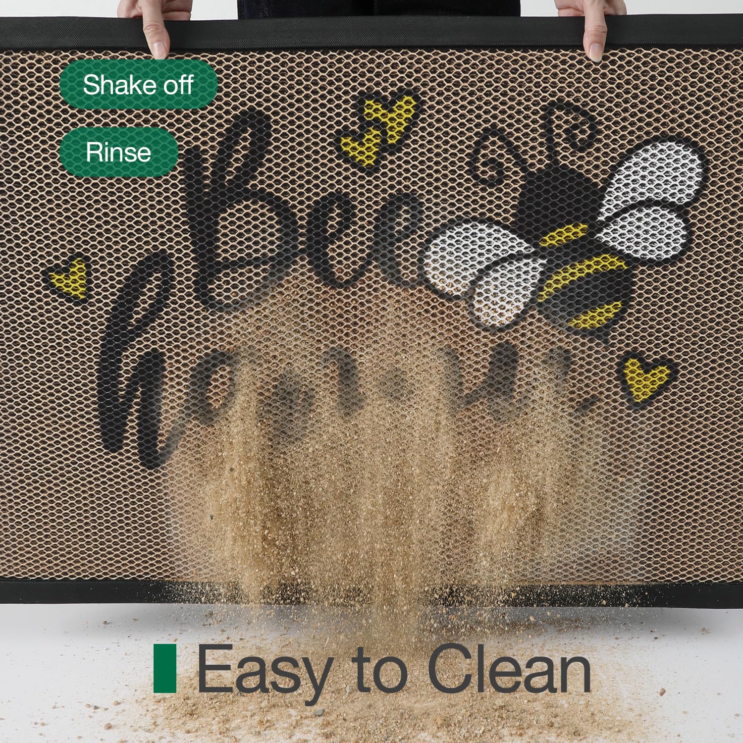 LUMI Outside Welcome Door Mat 17x30, Non Slip Durable Rubber Entrance Doormat, Low Profile Easy Clean Mats for Front Back Door Entryway Porch Garage, Bee Happy - Image 4