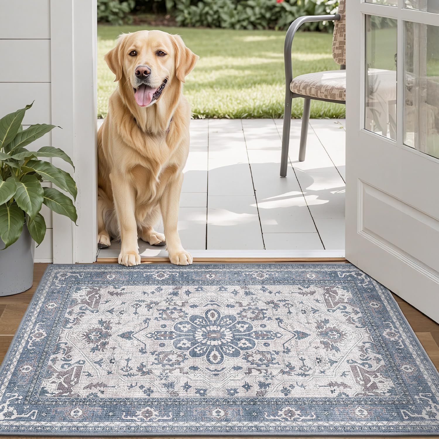 LUMI Retro Thin Door Mat, 18"x30" Washable Indoor Doormat, Non Slip Absorbent Entrance Rug, Welcome Mats Entryway Rug Doormats for Front Door Kitchen Patio, Mist Blue - Image 3
