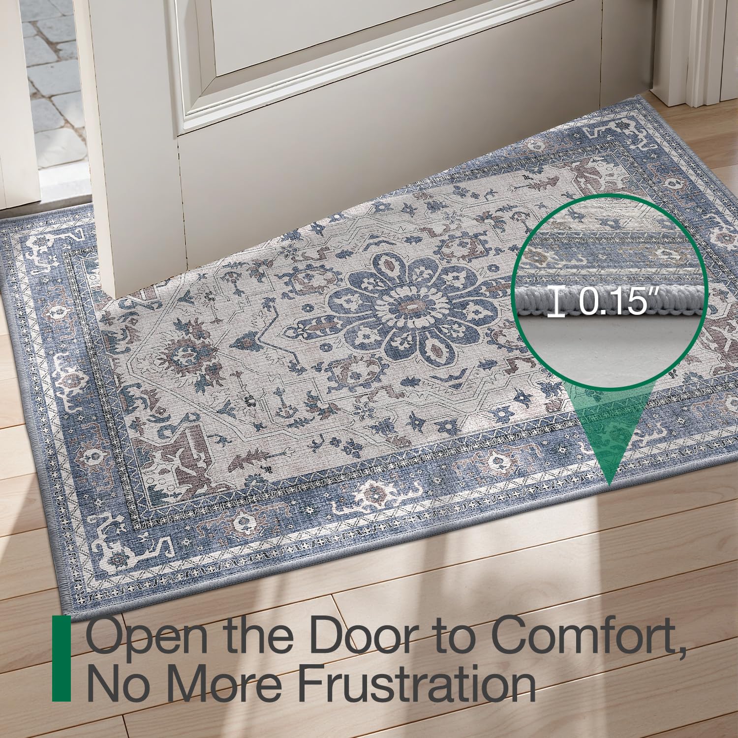 LUMI Retro Thin Door Mat, 18"x30" Washable Indoor Doormat, Non Slip Absorbent Entrance Rug, Welcome Mats Entryway Rug Doormats for Front Door Kitchen Patio, Mist Blue - Image 5