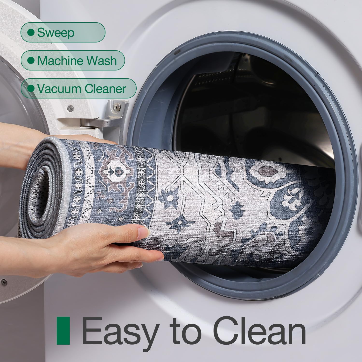 LUMI Retro Thin Door Mat, 18"x30" Washable Indoor Doormat, Non Slip Absorbent Entrance Rug, Welcome Mats Entryway Rug Doormats for Front Door Kitchen Patio, Mist Blue - Image 6