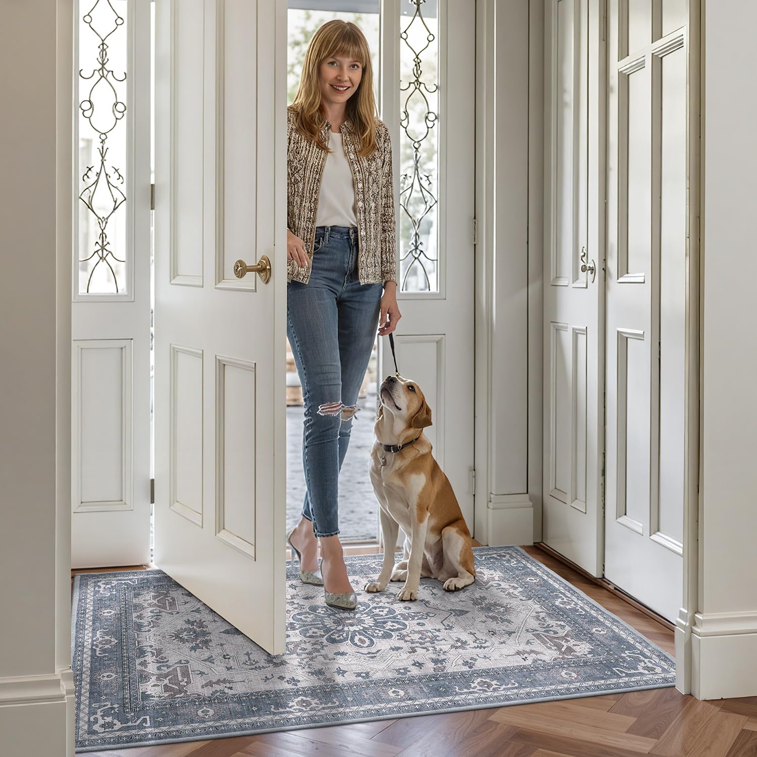 LUMI Retro Thin Door Mat, 18"x30" Washable Indoor Doormat, Non Slip Absorbent Entrance Rug, Welcome Mats Entryway Rug Doormats for Front Door Kitchen Patio, Mist Blue - Image 7