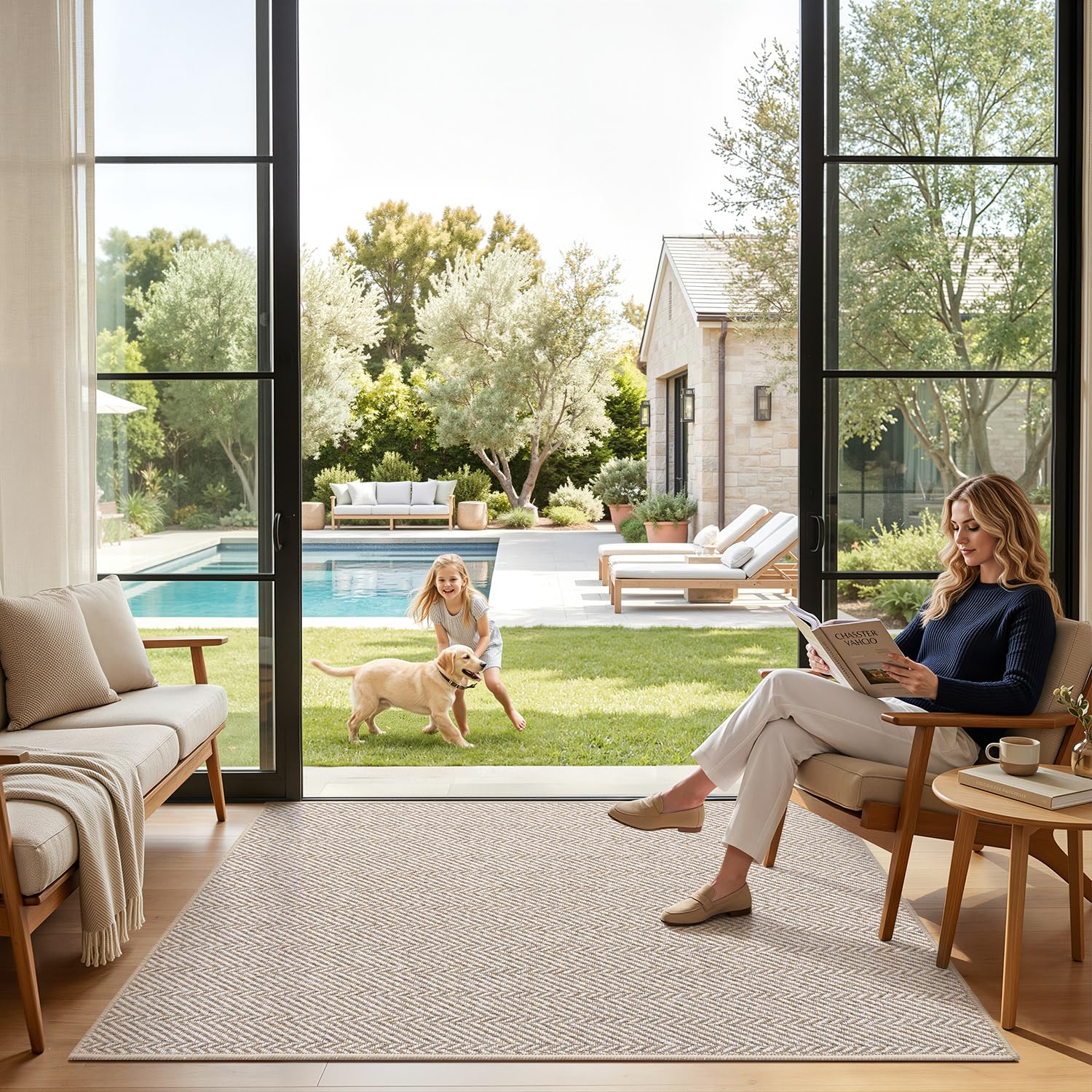 LUMI Ultra Thin Indoor Door Mat for Entrance 17"x30", Non Slip Entryway Mat, Low Profile Doormat, Unique Herringbone Design Carpet for Inside, Patio, Porch, Beige - Image 4