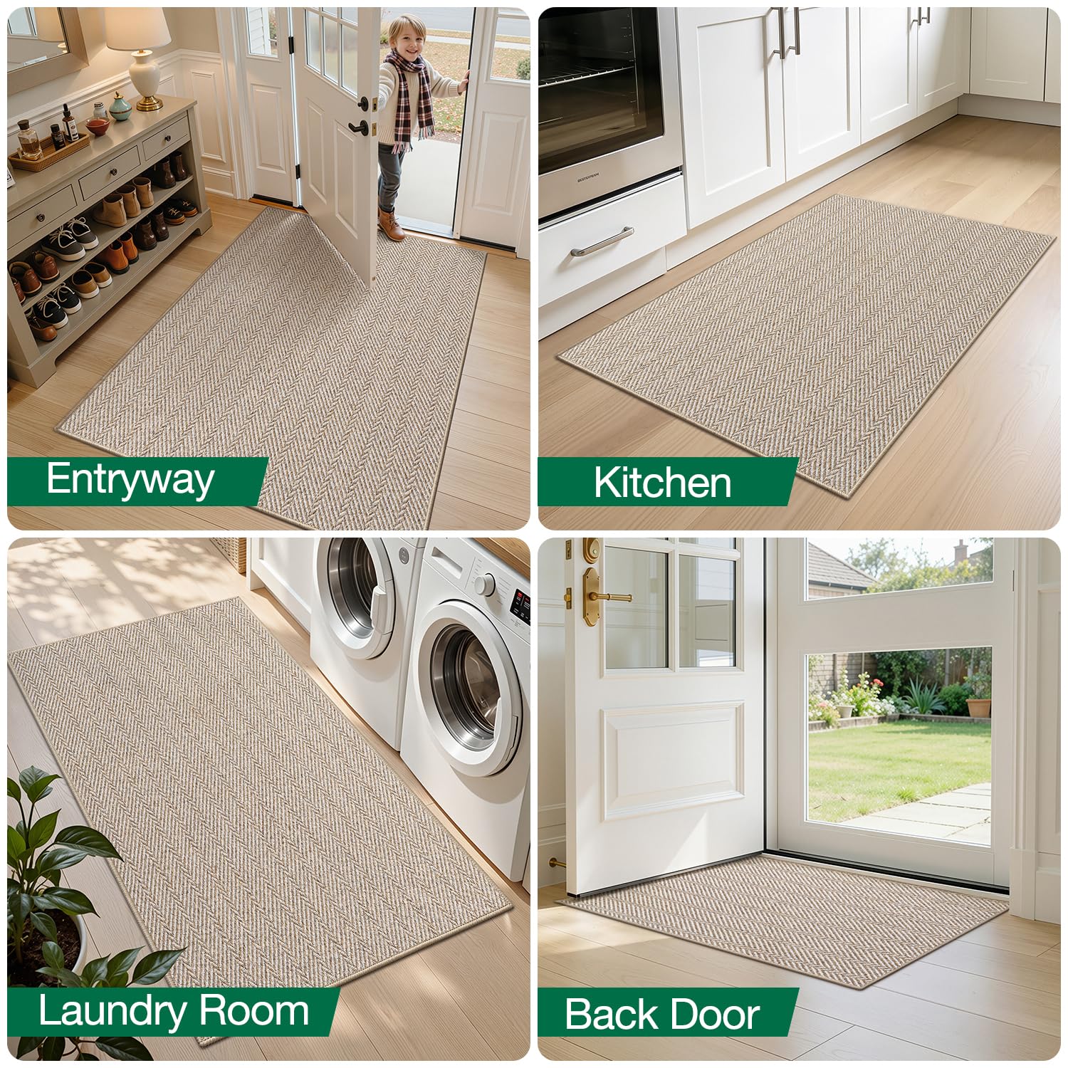 LUMI Ultra Thin Indoor Door Mat for Entrance 17"x30", Non Slip Entryway Mat, Low Profile Doormat, Unique Herringbone Design Carpet for Inside, Patio, Porch, Beige - Image 8
