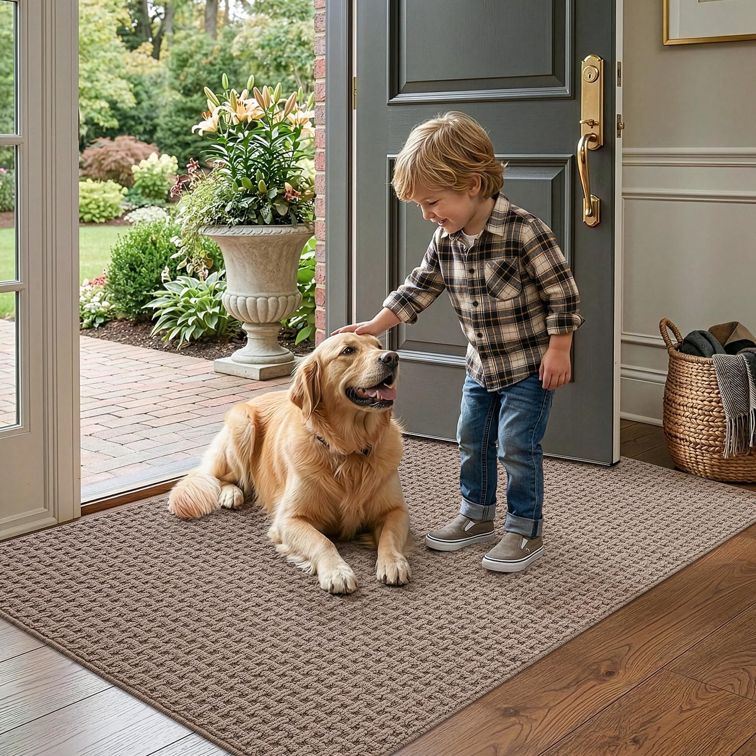 LUMI Washable Door Mat Indoor Entrance 32x48, Dirt Trapper Front Door Mats with Absorbent Interior and Non-Slip Rubber Backing, Entryway Doormat, Beige - Image 3