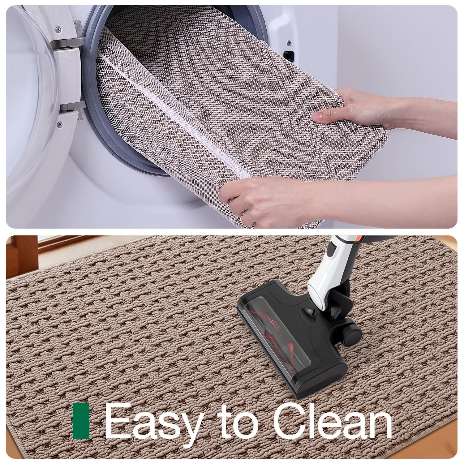 LUMI Washable Door Mat Indoor Entrance 32x48, Dirt Trapper Front Door Mats with Absorbent Interior and Non-Slip Rubber Backing, Entryway Doormat, Beige - Image 8